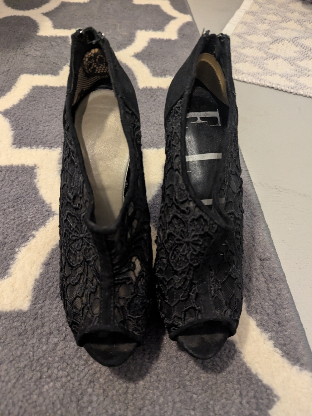 Elle Black Lace Peep-Toe Heeled Booties